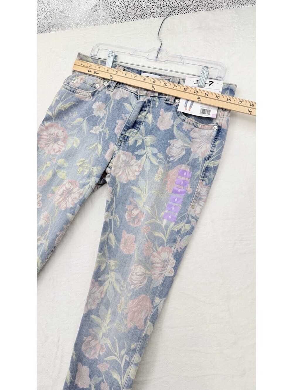 Seven 7 Cropped Jeans 6 Womens Light Blue Floral Print Starlette Crop New - Picture 8 of 12